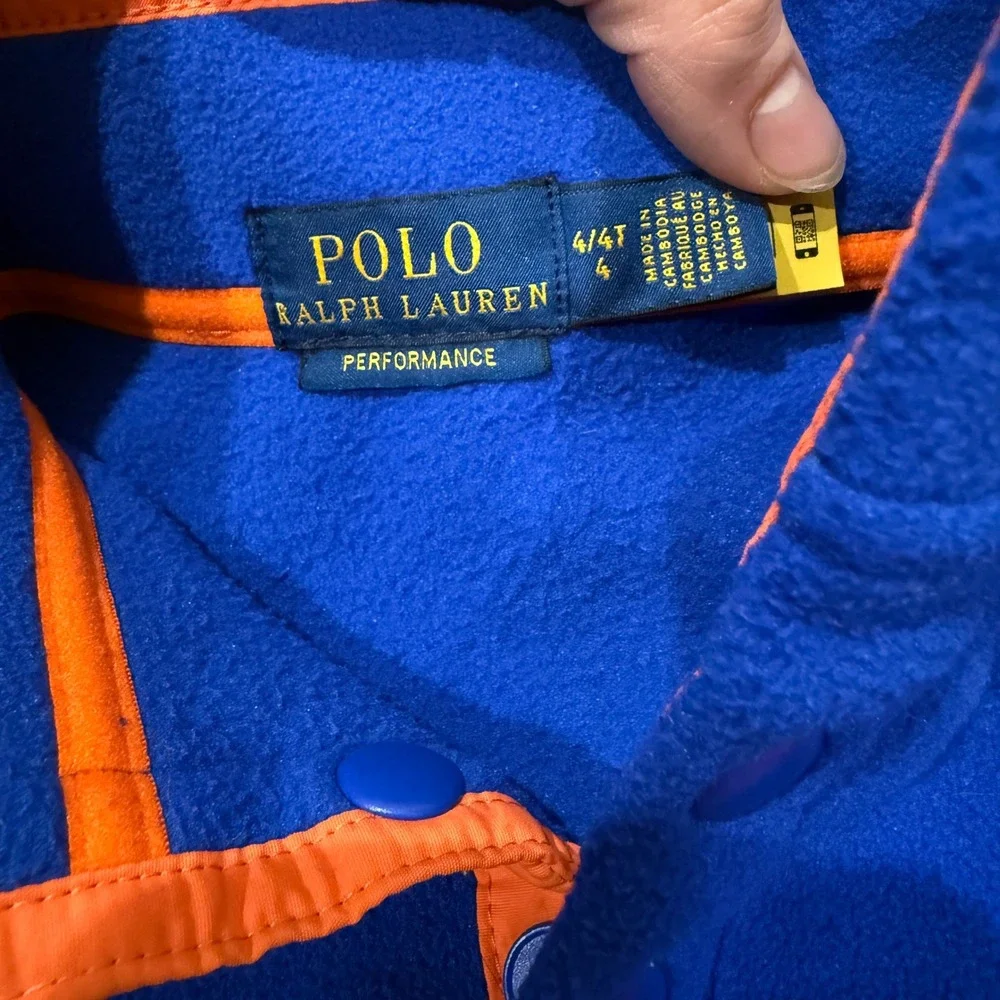 Polo Ralph Lauren‎ Kids Blue Orange Color-Block Fleece Pullover 4T Performance